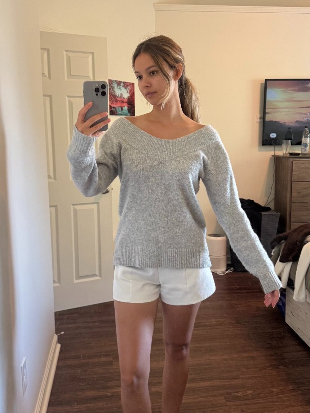 Grey Off Shoulder Sweater